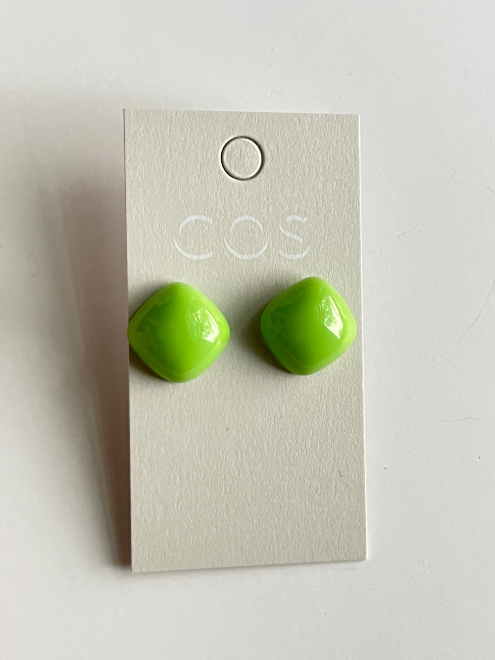 COS Bright Lime Green Cushion Stud Earrings